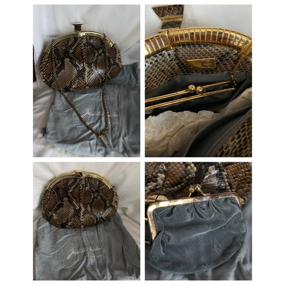 Judith Leiber python snakeskin clutch shoulder bag